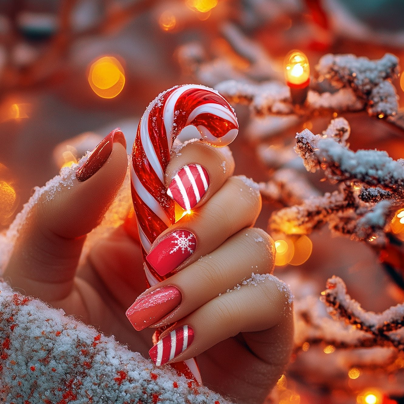 Gel Nail Strip Candy Cane